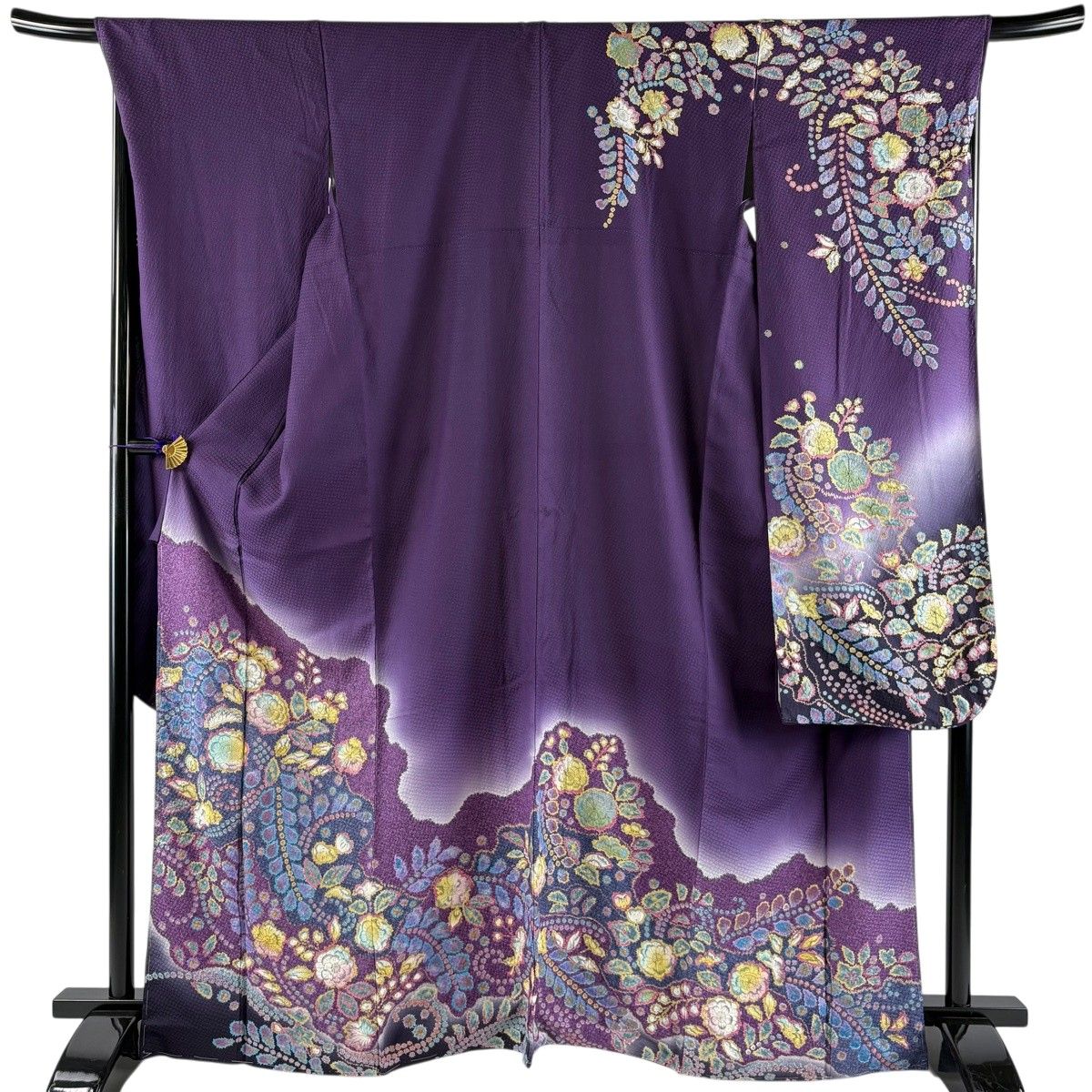 美品】 振袖 身丈168cm 裄丈69cm L 袷 辻が花 金彩 ぼかし 紫 正絹 秀