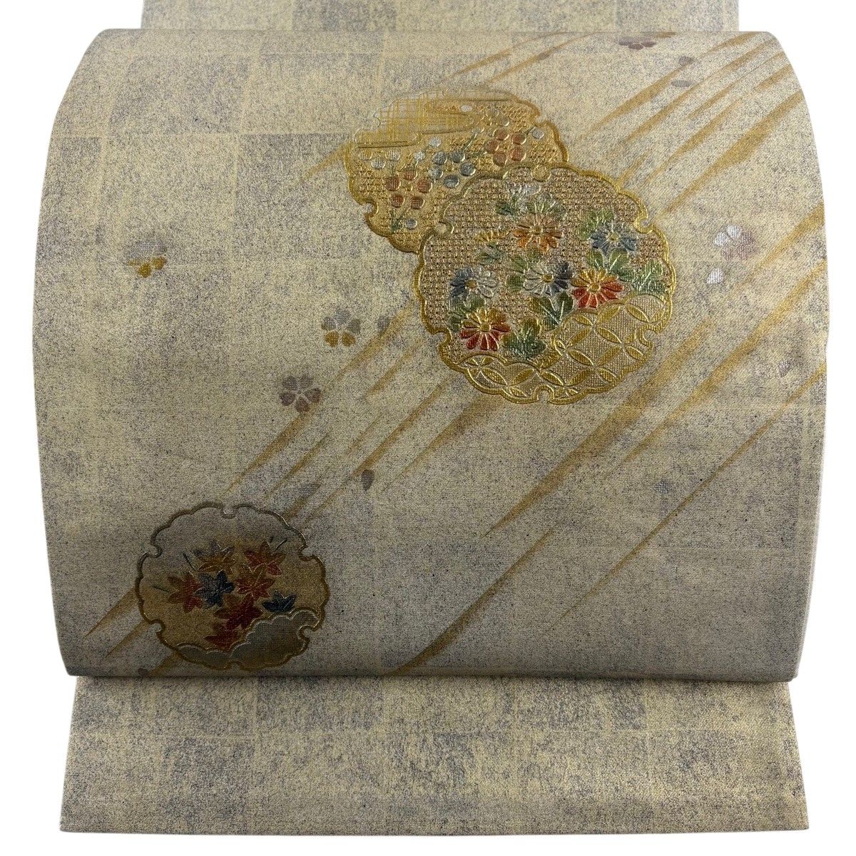【美品】 袋帯 秀品 雪輪 菊 金銀彩 金糸 金色 お太鼓柄 正絹 【中古】