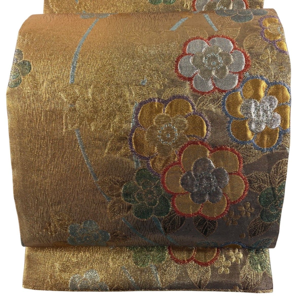 【美品】 袋帯 秀品 枝花 箔 金銀糸 金色 六通 正絹 【中古】