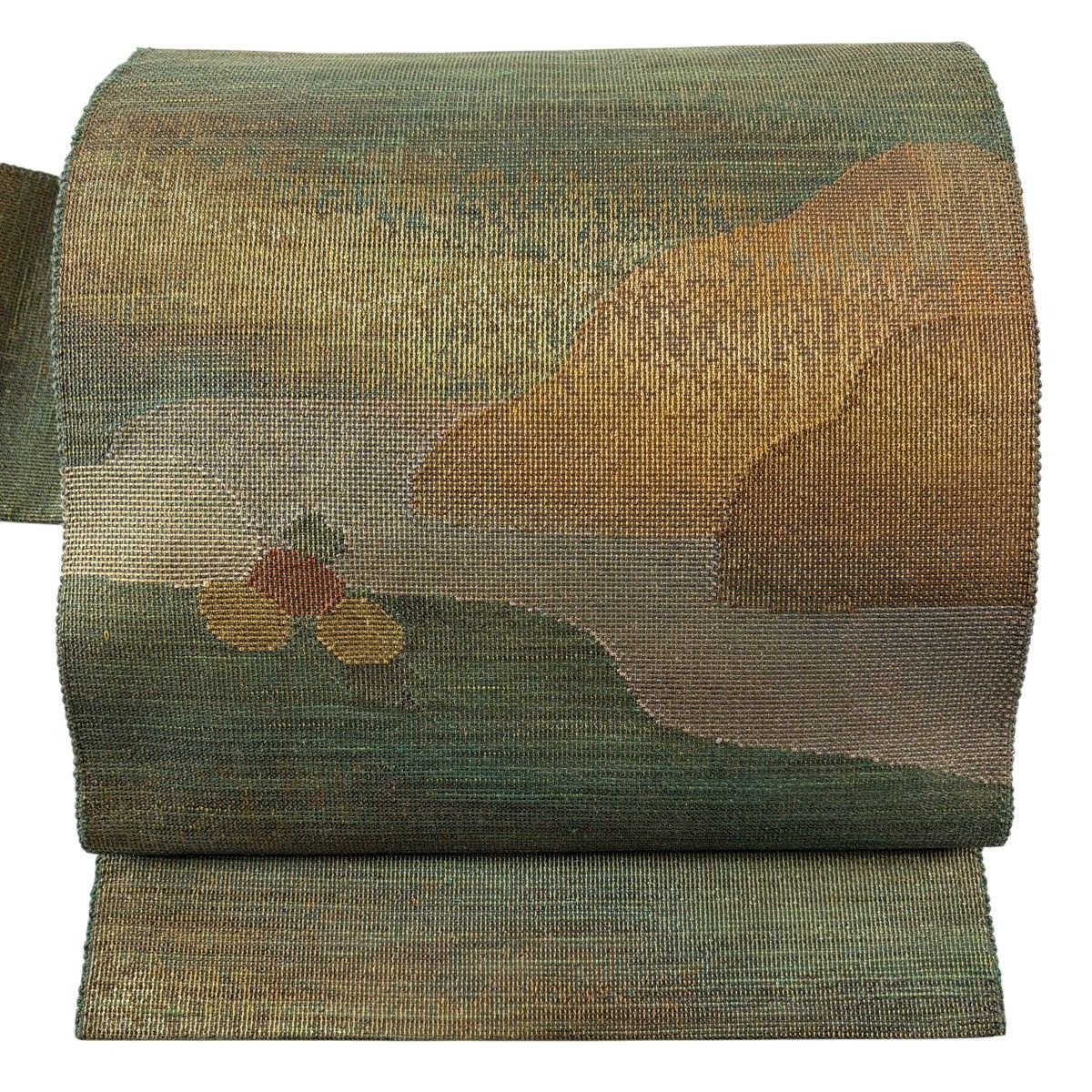 【美品】 名古屋帯 秀品 幾何学 箔 緑 正絹 【中古】