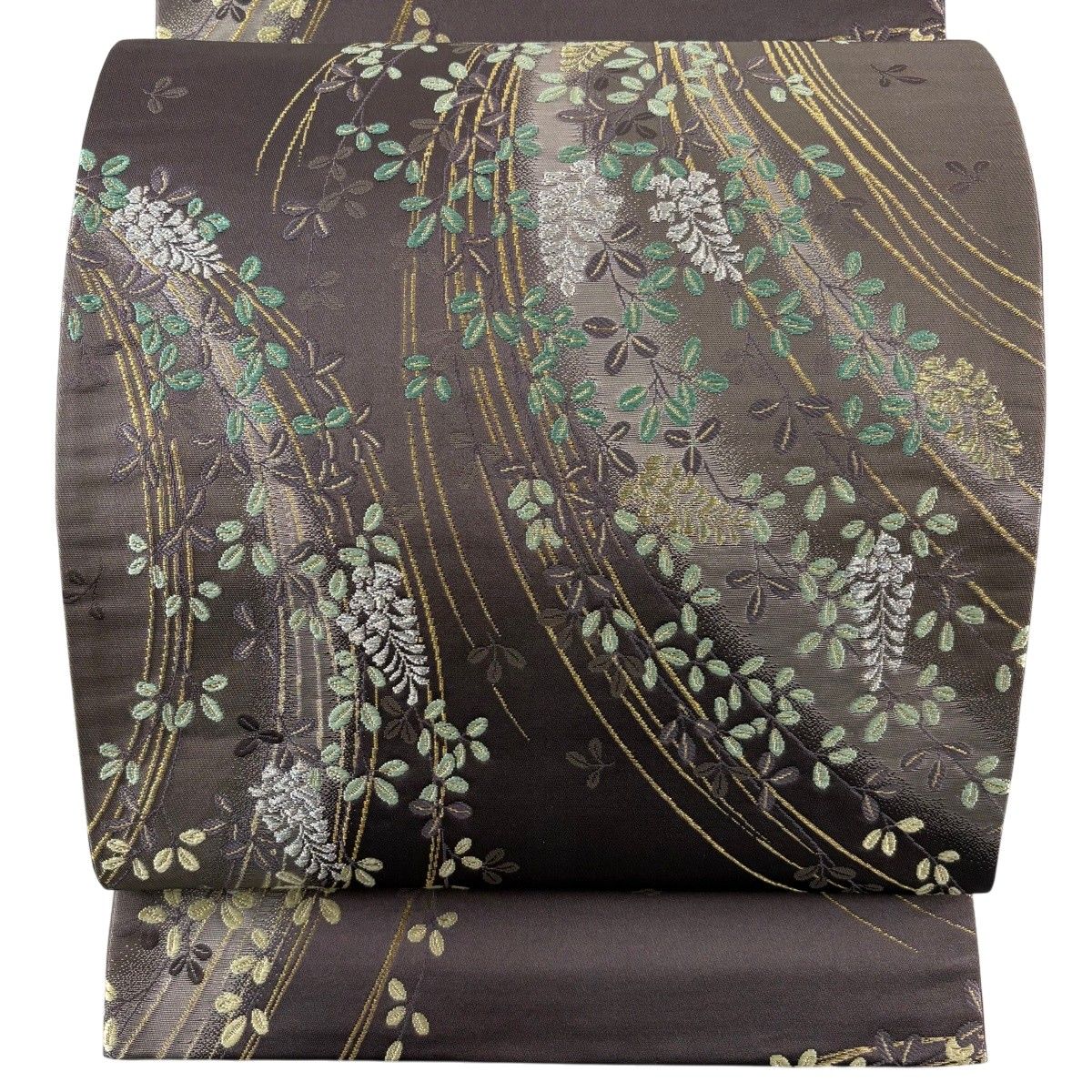 【美品】 袋帯 秀品 艶結び 萩 金銀糸 唐織 茶紫 六通 正絹 【中古】