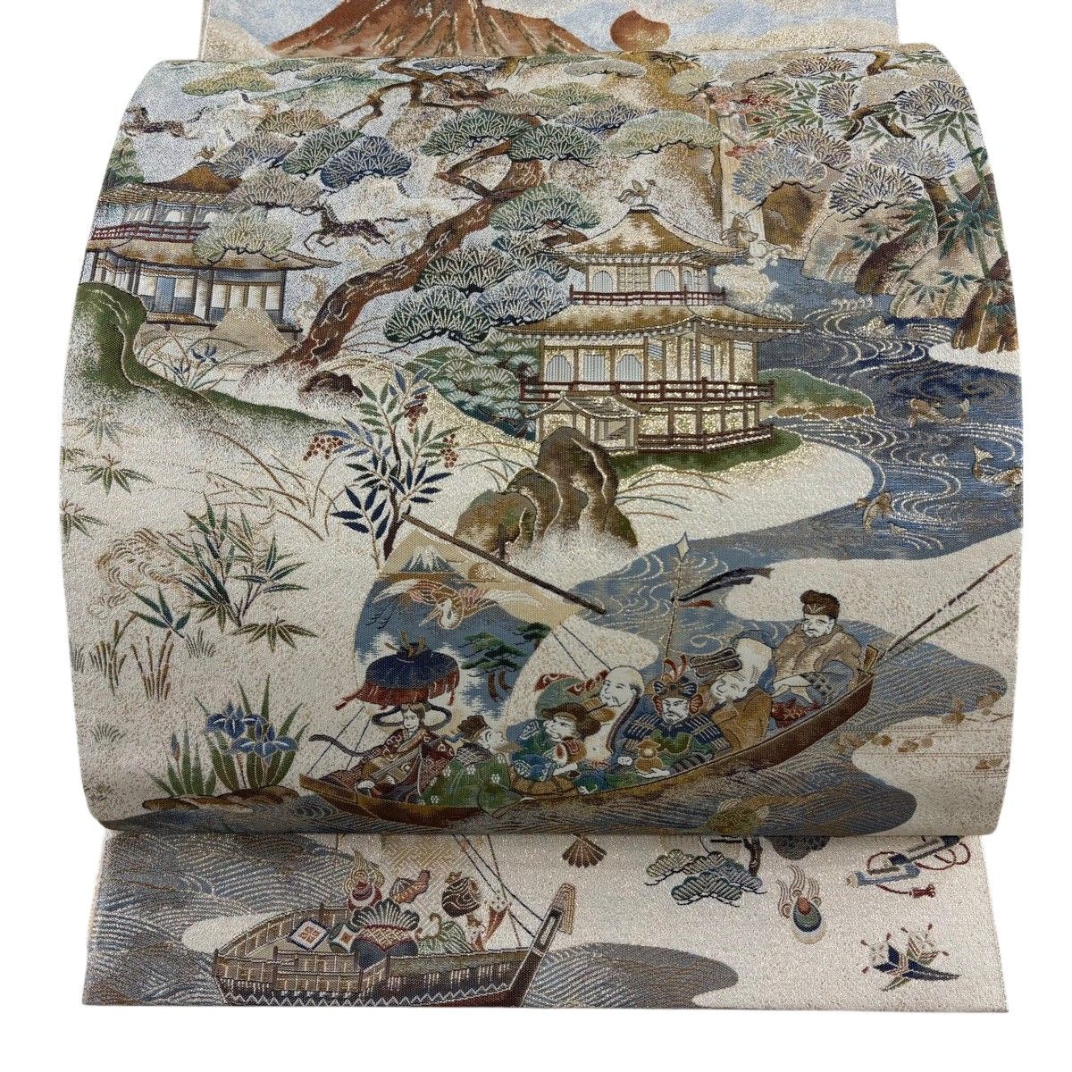 【美品】 袋帯 秀品 招福千寿文 箔 金糸 クリーム お太鼓柄 正絹 【中古】