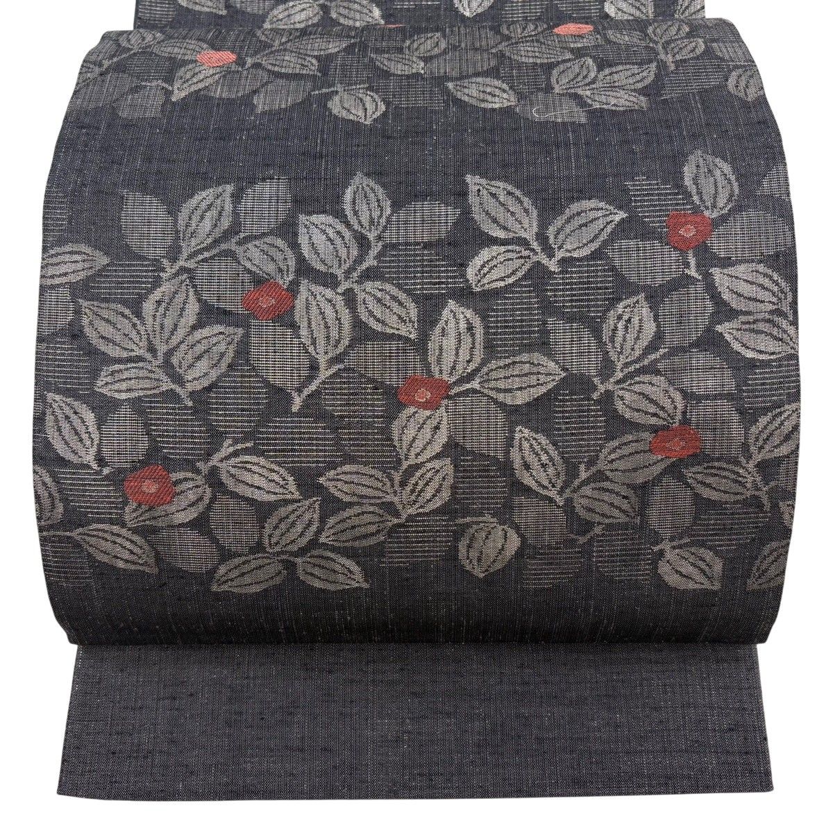 【美品】 袋帯 秀品 枝花 横段 箔 墨色 六通 正絹 【中古】