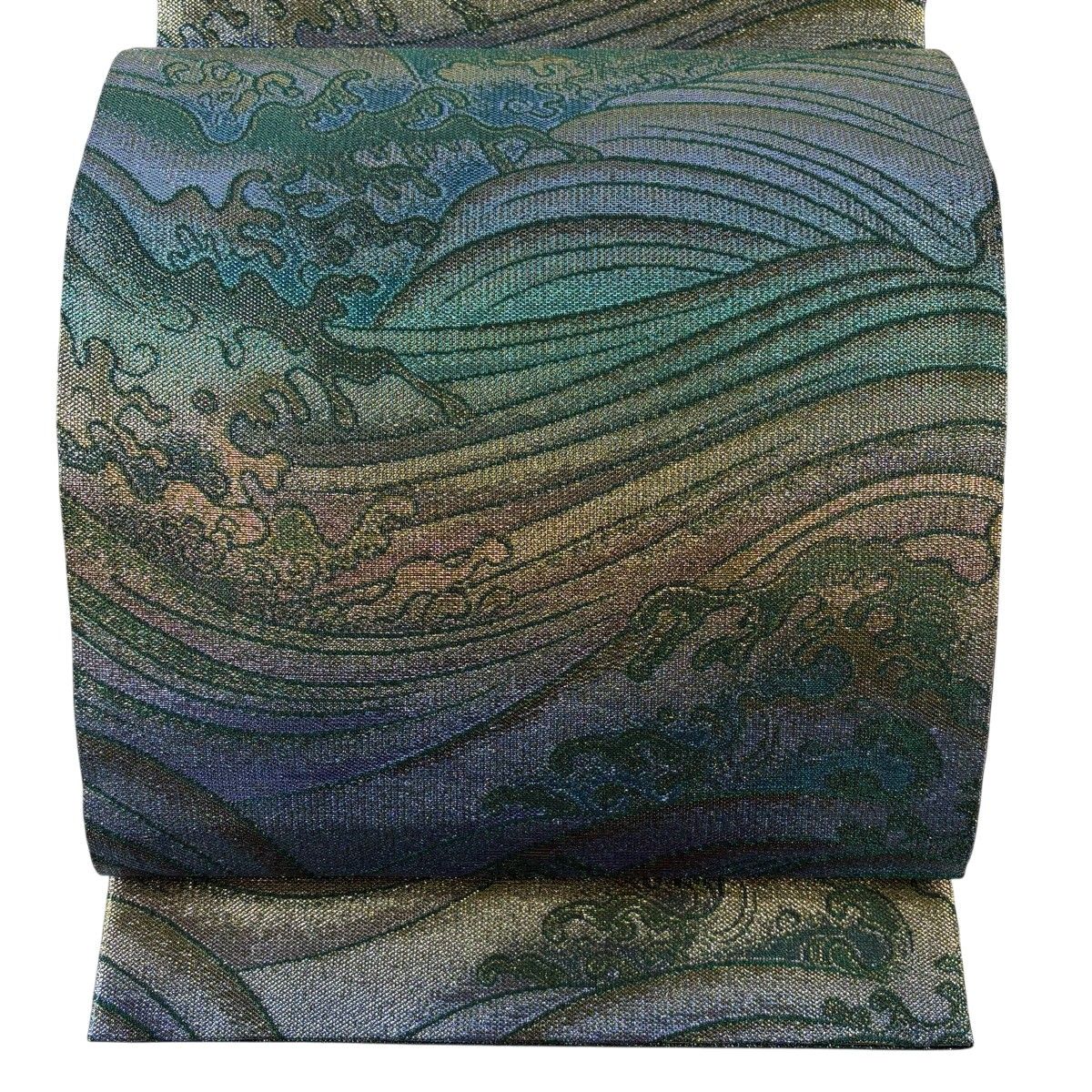 【美品】 袋帯 逸品 佐波理 落款 応挙波頭定 箔 青緑 六通 正絹 【中古】 60,940円