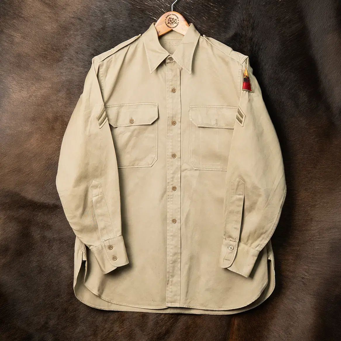 100 50s ミリタリー カーキ チノシャツ 8 5oz