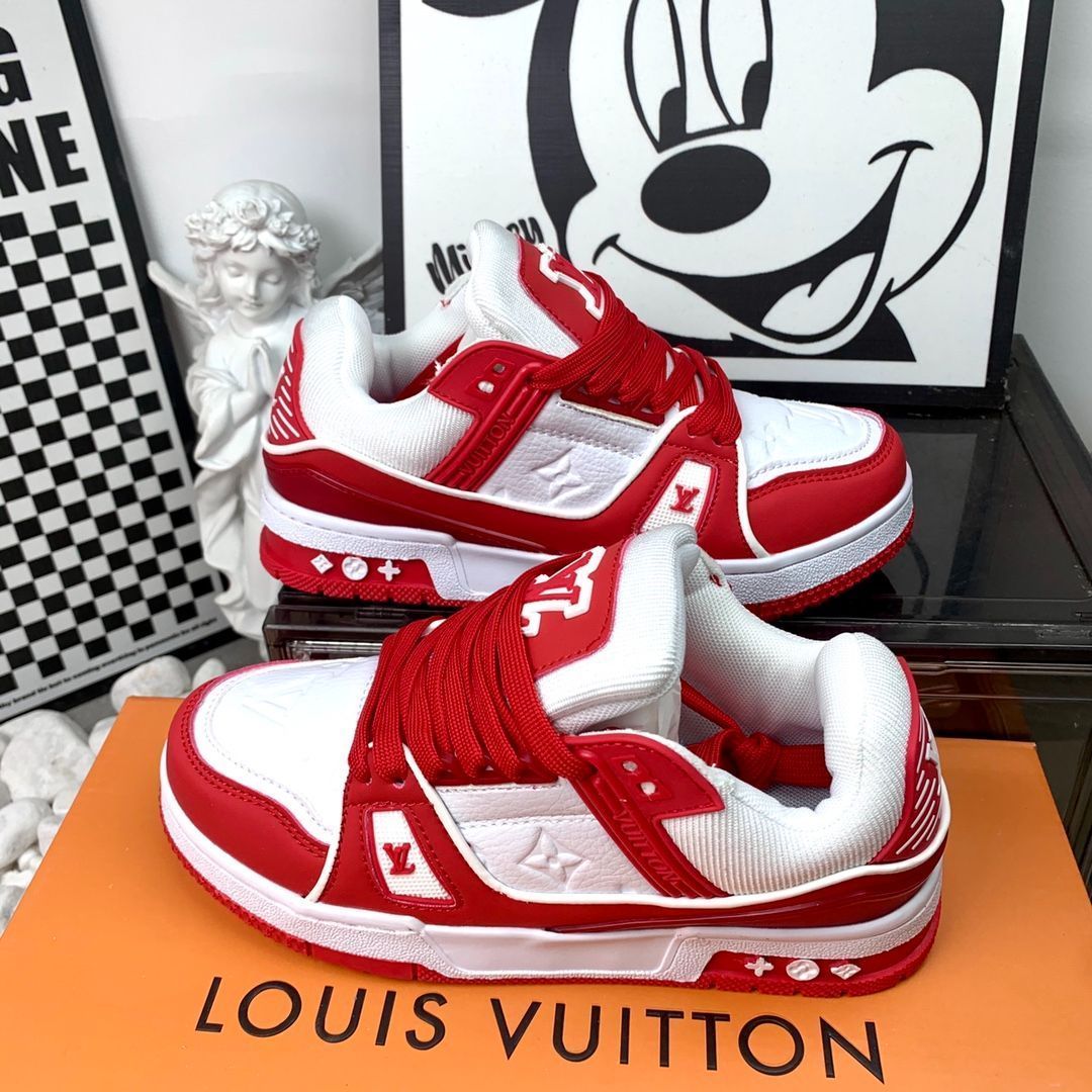 LOUIS VUITTON Trainer レザーカジュアルロートップファッションスニーカーピンクとホワイト