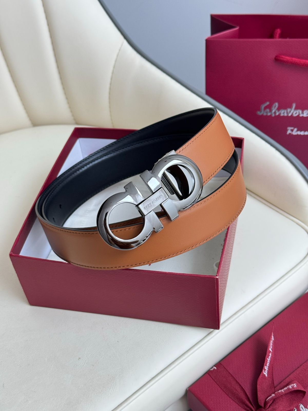 【今日特価】Ferragamo ダブル面使用 本革ベルト-3