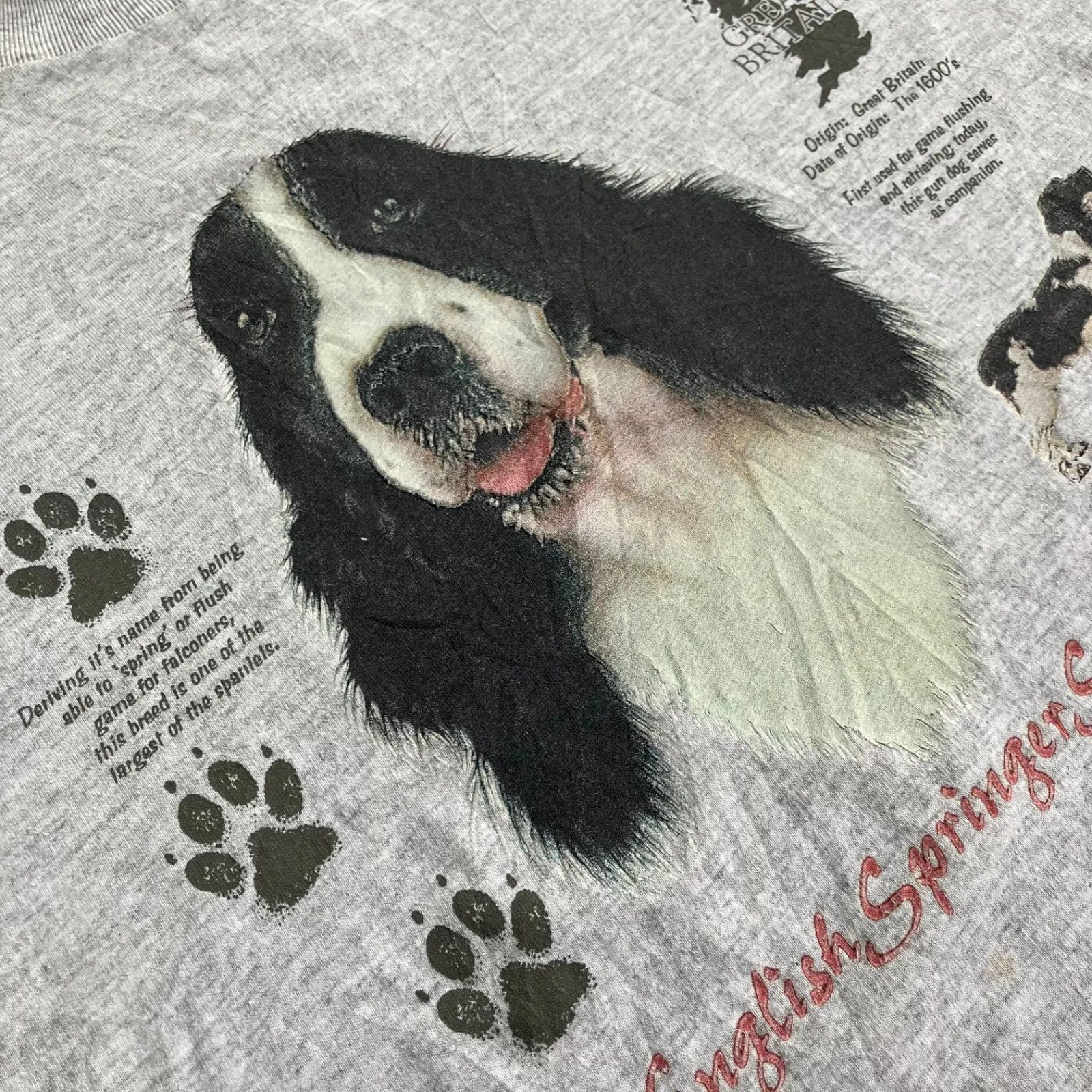 90s 犬 DOG Tシャツ L グレー SixTONES 松村北斗 同デザイン着用 アニマルプリント vintage English Springer Spaniel