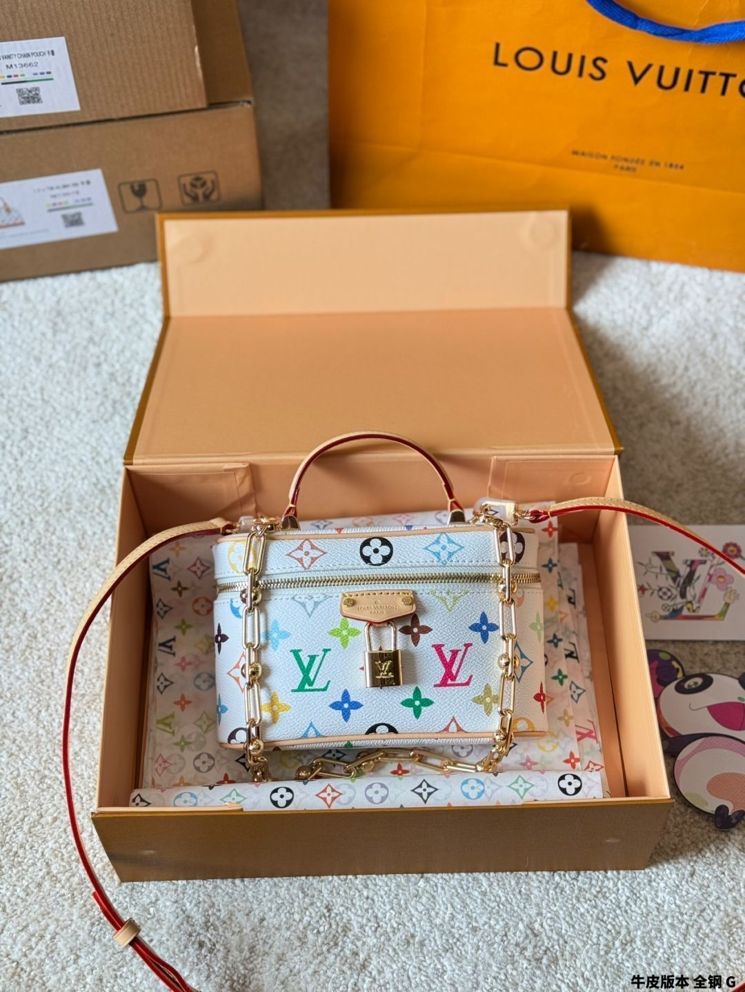 【今日特価】Louis Vuitton 2025 Murakami White Multicolor Vanity Pouch・ルイ・ヴィトン 2025 村上隆 白三彩 ヴァニティ ポーチ-WTO輸入