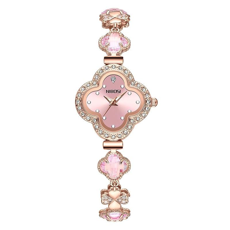 【新品】 NIBOSI 腕時計 レディースブレスレット クリスタル かわいい おしゃれ 防水 女性用 うで時計 れでいーす クオーツ シンプル ブランド プレゼント高級 バングル 小さめ ピンク Watch for Women
