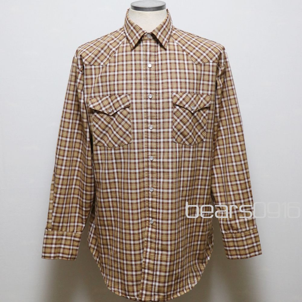 93sUSA製】ビッグマック ウエスタンシャツ メンズ L XL 茶 白 チェック
