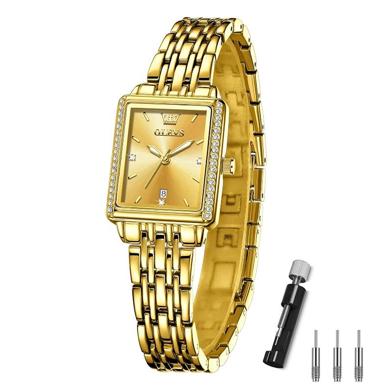 【新品】 OLEVS腕時計レディース四角い ゴールド 人気 レディースウォッチ Gold Watch for Women 防水 クォーツ 婦人用腕時 計 アナログ ビジネスうで時 計 レディース キラキラ きれい オシャレ Ladies Watch 女用腕 時