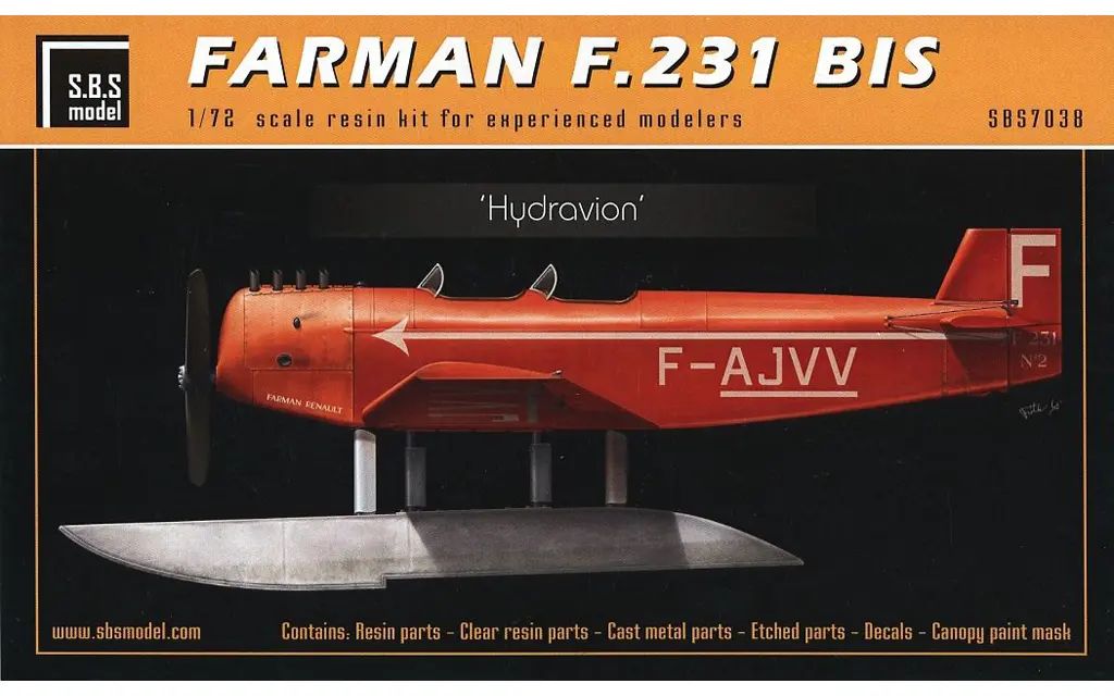 【新品】プラモデル 1/72 ファーマン F.231 bis 水上機 レジンキャストキット [SBM7038]