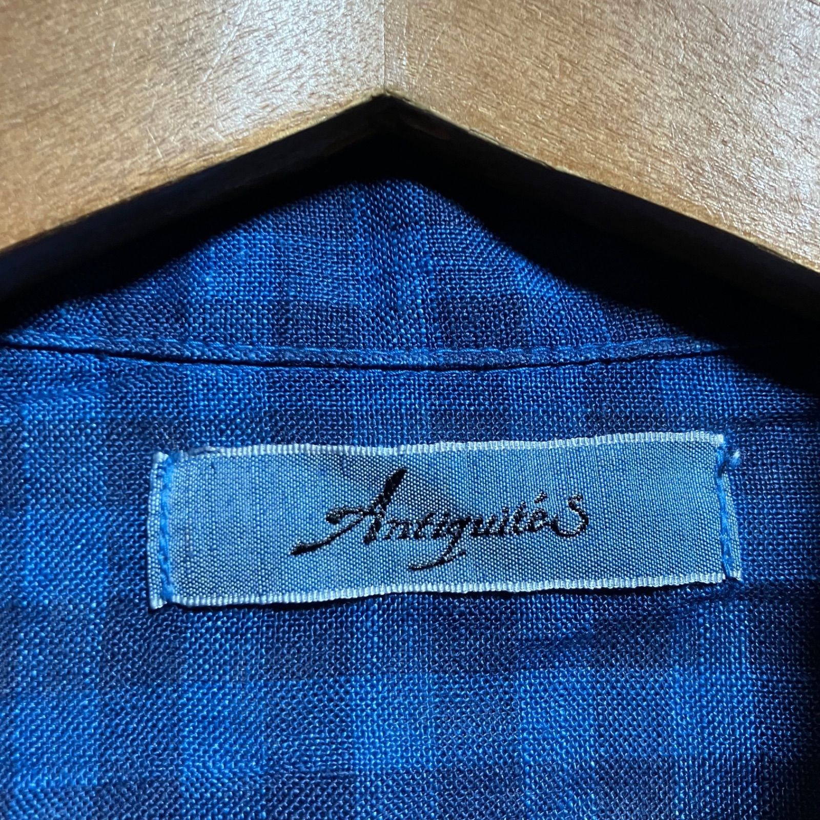 ICHI Antiquites インディゴ ギンガムチェック リネン シャツ