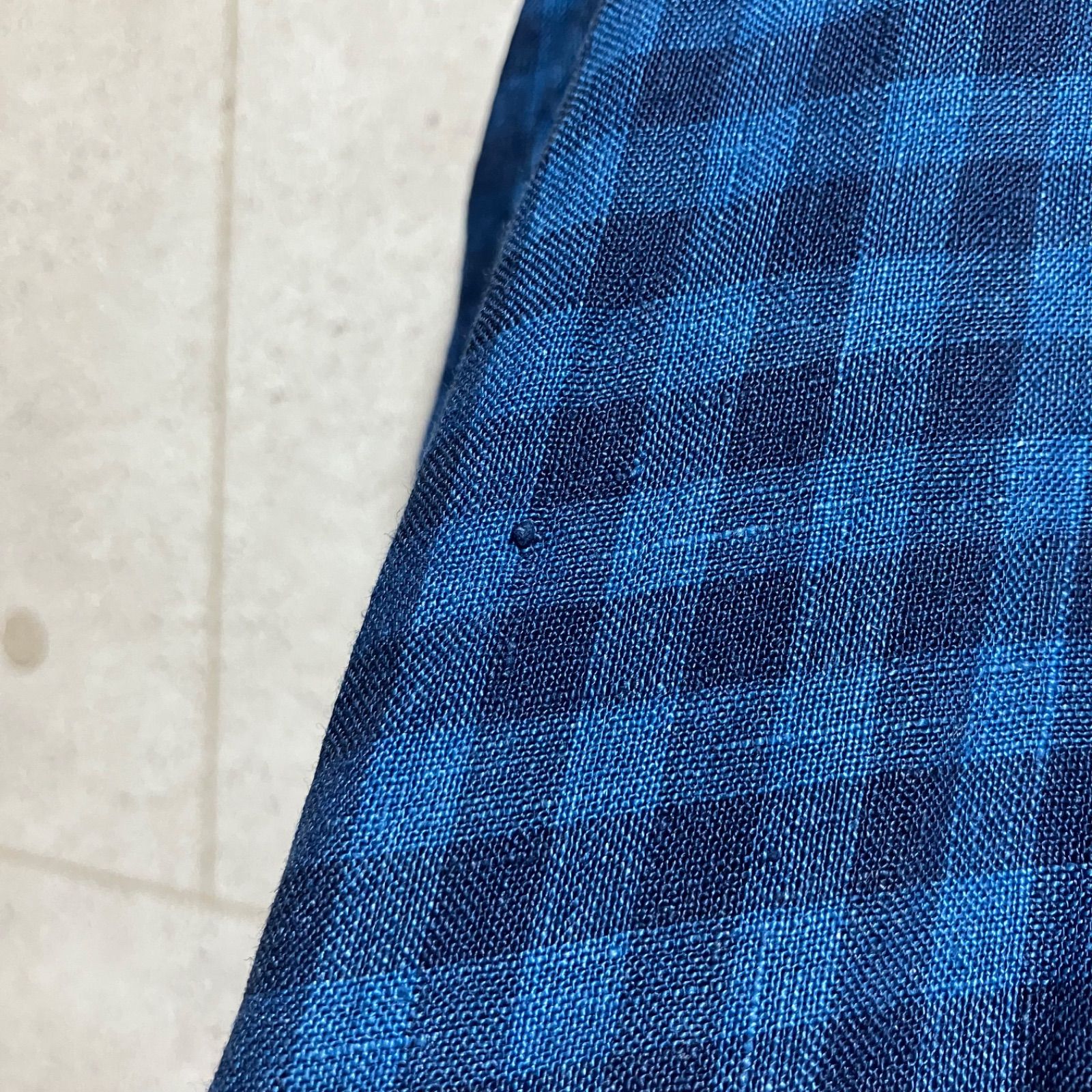 ICHI Antiquites インディゴ ギンガムチェック リネン シャツ