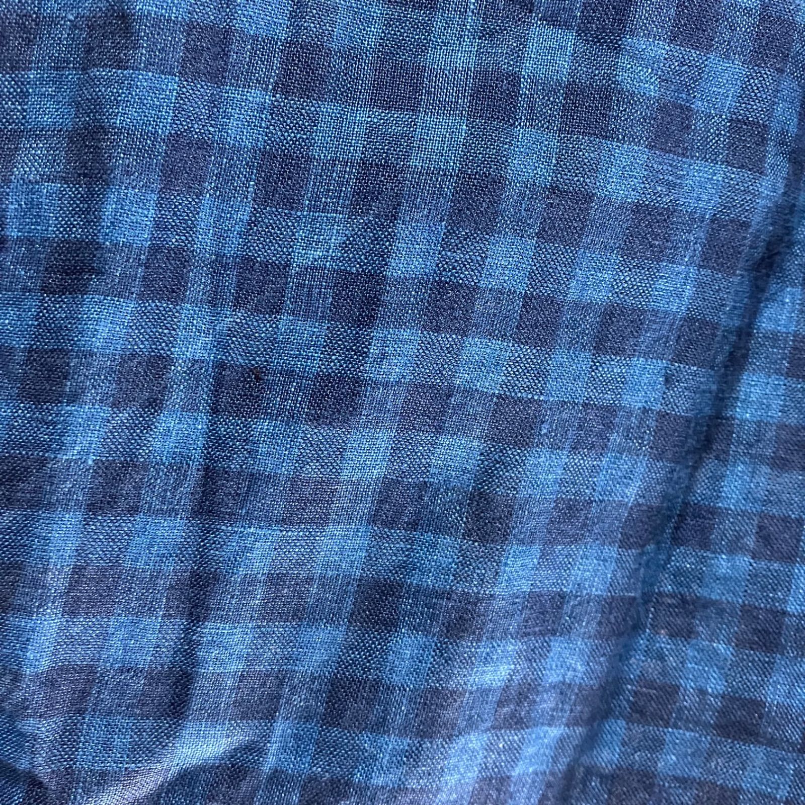 ICHI Antiquites インディゴ ギンガムチェック リネン シャツ