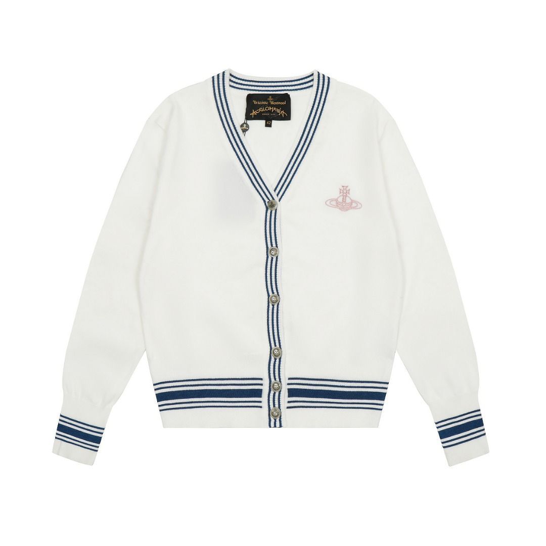 【本日限定特価】Vivienne Westwood レディース カーディガン 土星ロゴ刺繍 シーズンレス ホワイト＆ブラック/ホワイト＆ブルー/ブラック S-L [本日特価|新品未使用品]