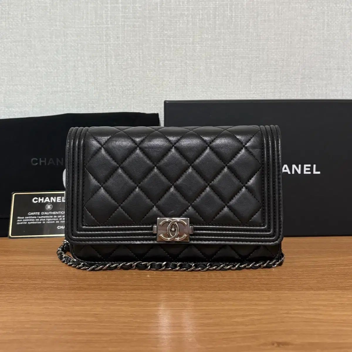 S級/正規品 CHANEL ボーイ WOC ラムスキン ブラック シルバー