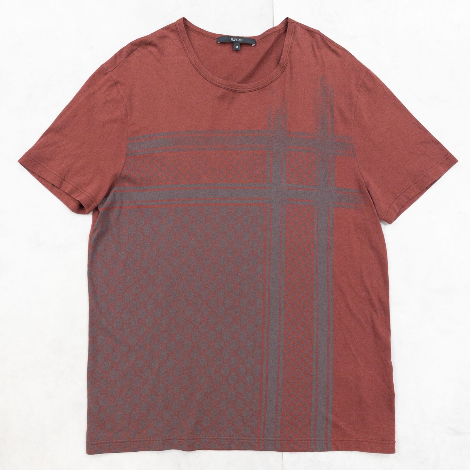 GUCCI グッチ Tシャツ 半袖 ディアマンテ gg柄 コットン ブラウン イタリア製 メンズ M b01801