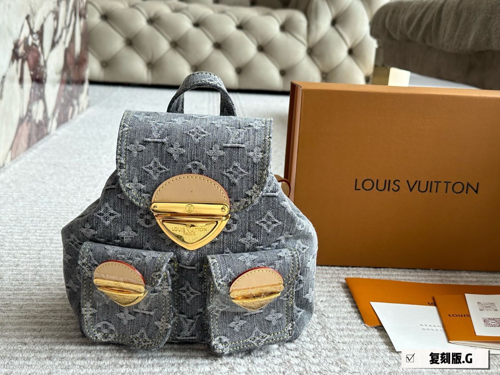 【今日特価】Louis Vuitton Monogram Denim デニムブルー クラシックリメイク 24cm Good Design-WTO輸入