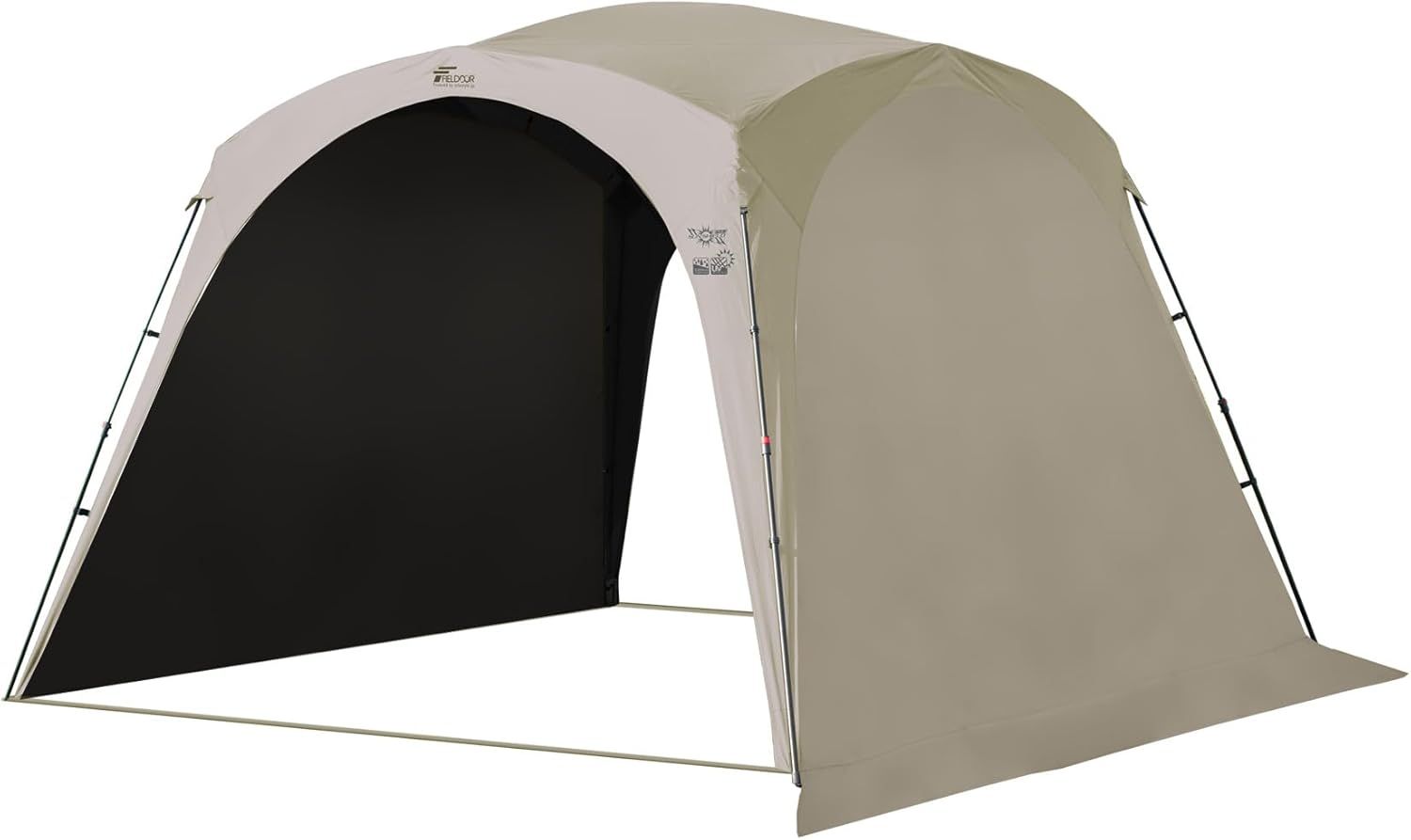 FIELDOOR ワンタッチシェードテント 3m×3m 完全遮光 遮熱 UVカット 撥水 耐水 2-4人用 サンシェード スクリーン タープ 簡【本体(遮光タイプ ライトベージュ)&日よけシート2枚】