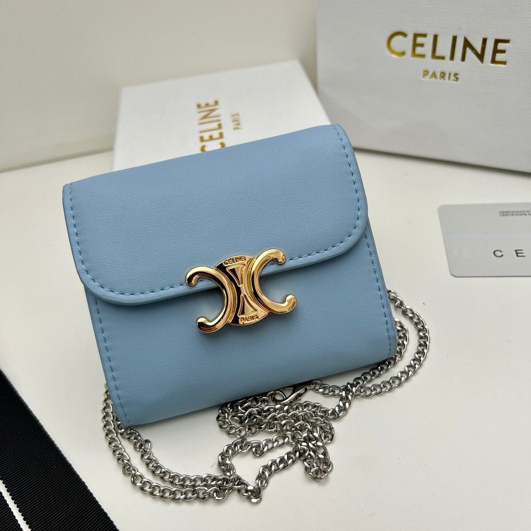 【本日限定】?Celine トリオンフ チェーンウォレット 10783 ? 高級本革＆チェーン付き！マルチ使い可能[本日特価|新品未使用品]