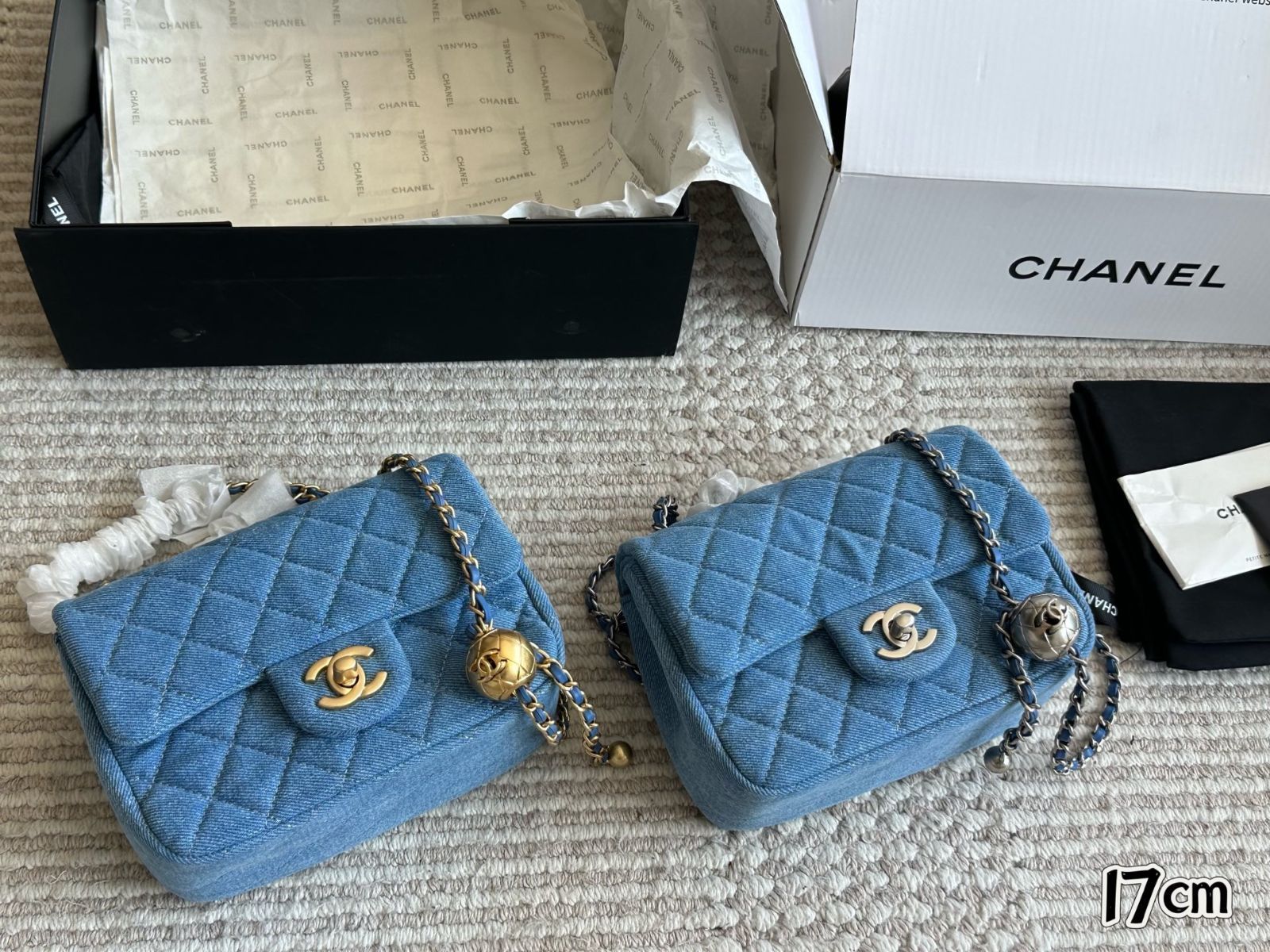 【今日特価】Chanel Denim Golden Ball Square Flap [17×13cm] | シャネル デニム ゴールデンボール スクエアフラップ 17×13cm-WTO輸入2