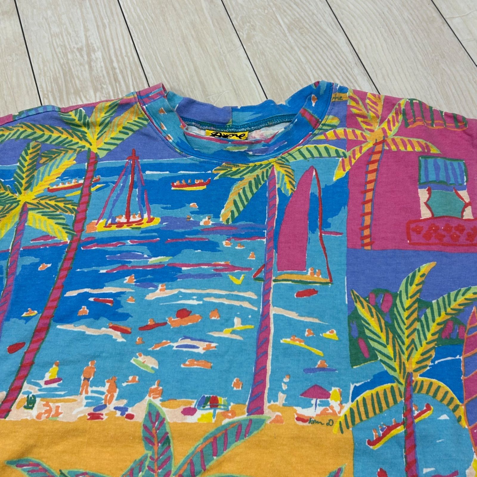 Ken Done ART AND 総柄Tシャツ S USA製 トロピカル 80s Ken Done ART