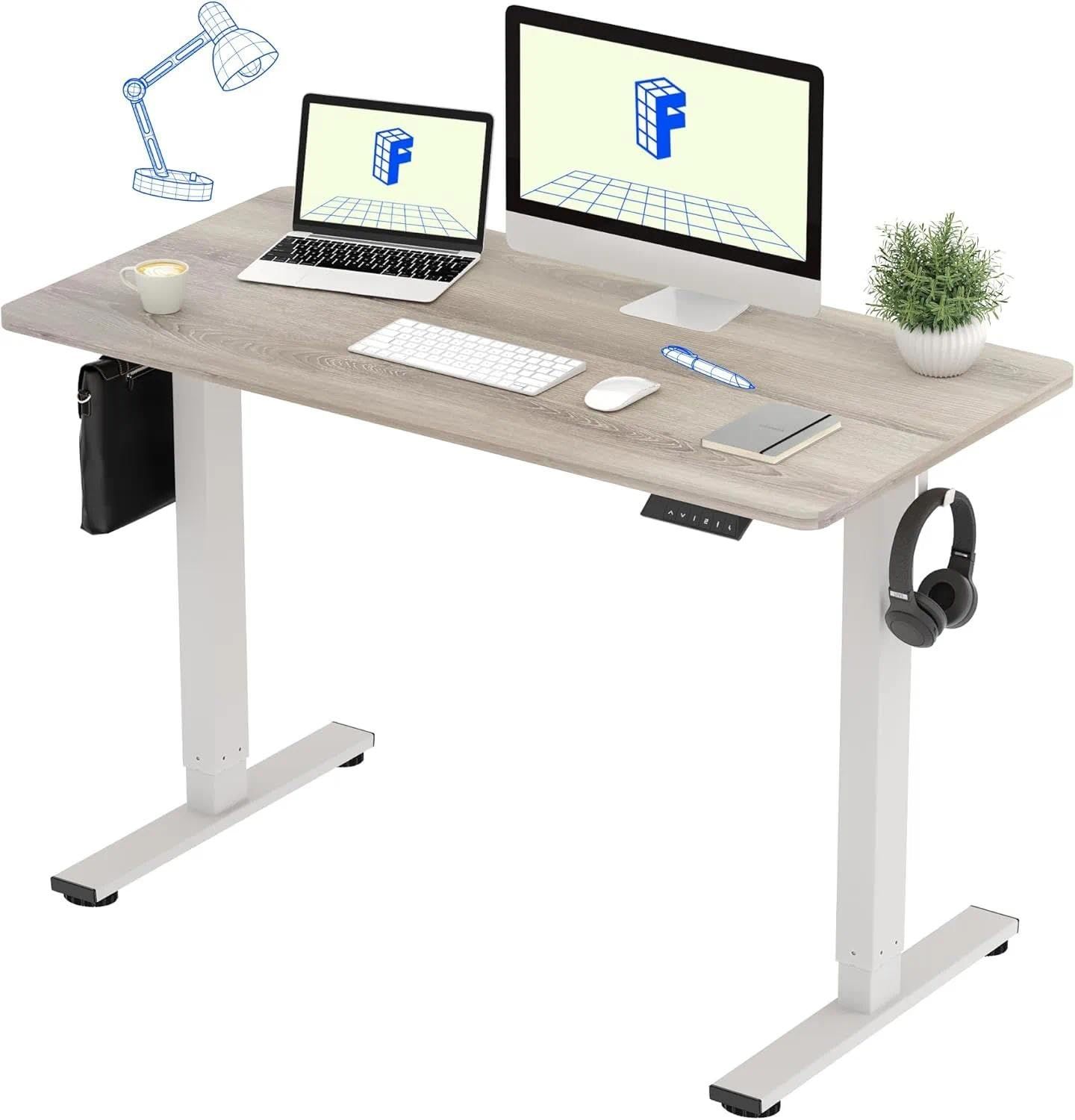 FLEXISPOT スタンディングデスクEF1 (幅120×奥行60,メモリー機能付き) 電動式 昇降デスク 高さ調節デスク 人間工学 メモリー機能付き オフィスワークテーブル パソコンデスク ゲーミングデスク 学習机 勉強机(フレーム(白)+天板(Whiｍａ