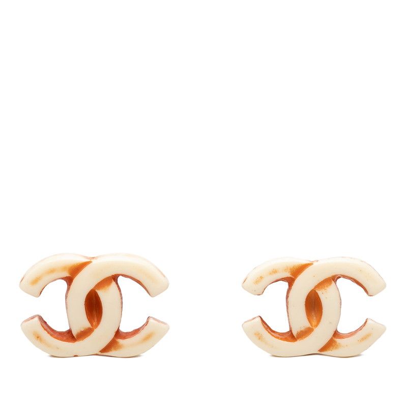 シャネル ココマーク イヤリング 01P刻印 ホワイト ブラウン プラスチック レディース CHANEL【1-0275343】