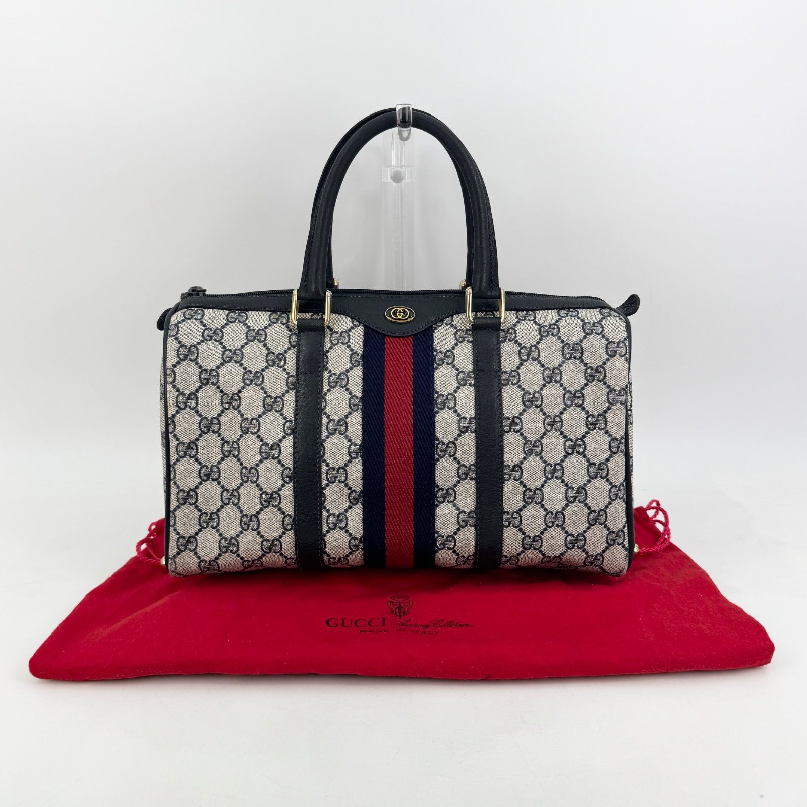 GUCCI オールドグッチ シェリーライン GG柄 ボストンバッグ ネイビー PVC