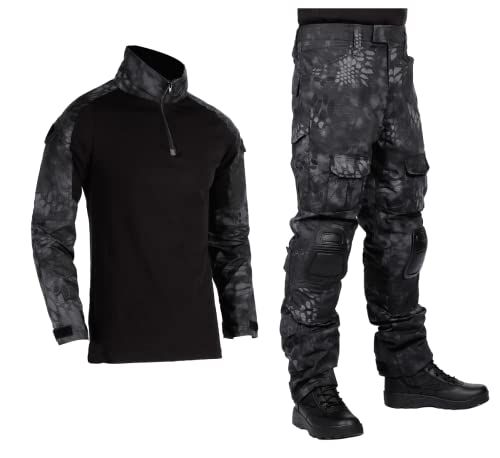 R★[HEAT VOICE] サバゲー 服 迷彩服 上下セット 装備 bdu 戦闘服 コンバットパンツ シャツ メンズ レディース ウェア 日本人サイズ エルボーパッド ニーパッド付き(M, タイフォン（黒）) 2cdf8a7f