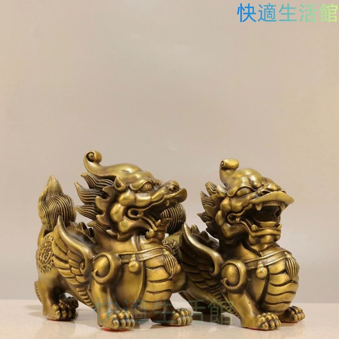貔貅 2ペア 置物 オブジェ 金 ゴールド 黄金 風水 開運 伝統的 運 金運