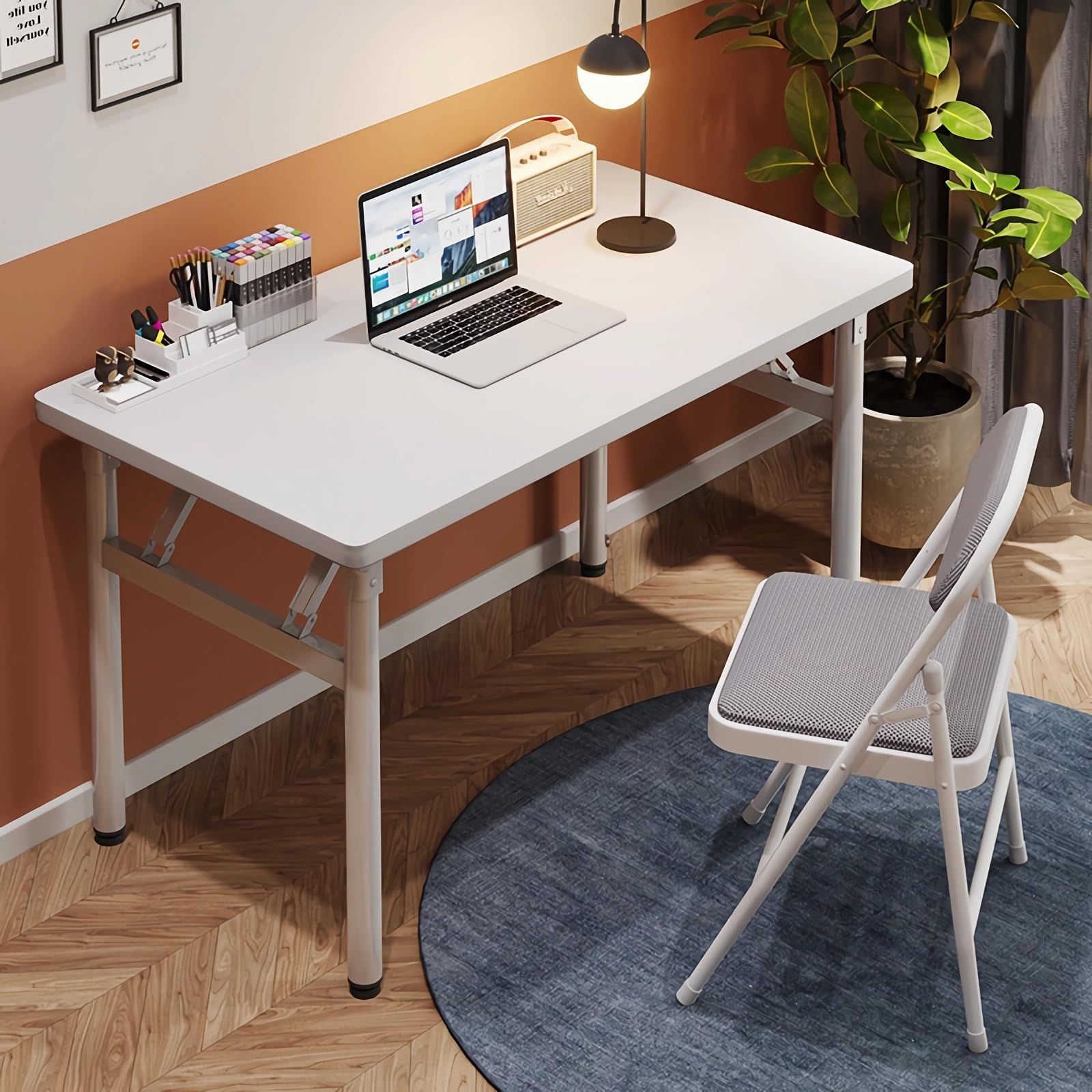 [Rshtong] 折りたたみデスク デスク パソコンデスク 机 折り畳み 幅80cm×奥行50cm PC 在宅勤務 リモートワーク用 おしゃれ 一人暮らし 収納便利 テーブル 化粧台 作業机 仕事用 完成品 組立不要 (白い, 80*50cm)ｍａ