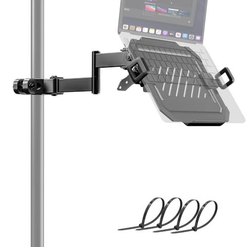 ACCURTEK モニターアーム ポール取付け 支柱 ノートパソコントレイ付き ラップトップホルダー付き マウント モニター32インチまで ノートpc12?18インチ 耐荷重8KG VESA75/100 2関節型 取付け簡単 伸縮可能t f48349ff