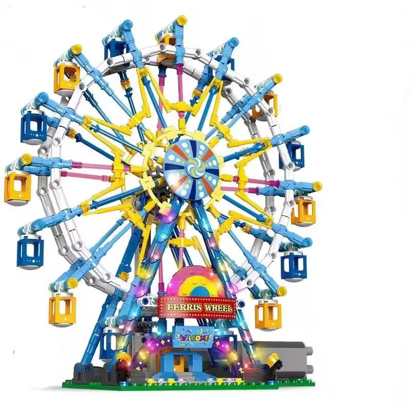 新品 zmart ZKZC シティフレンズ MOC 回転 観覧車 ビルディング ブロック 電動ブロック ライト付き 観覧車 組み立て 玩具 電動 観覧車 ブロック モーター 付き LED ライト イルミネーション 遊園地 モデル ビルディング ブロック 813