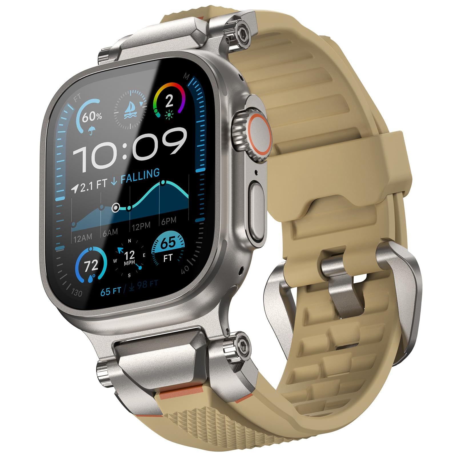 新品 ULTIMAL ウォッチ バンド for Apple Watch Ultra 3/2/1対応 49mm/46mm/45mm/44mm メンズモデル、シリコンバンドに耐久性のあるステンレススチールバックル付き。Apple Watch Ultra 3/2/1