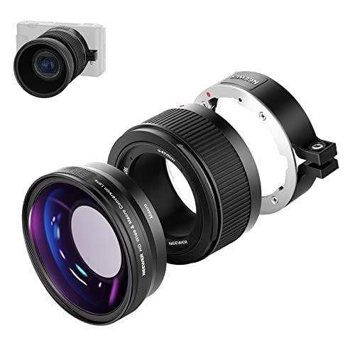 NEEWER 広角レンズ ZV1カメラに対応 2in1 18mm HD広角と10xマクロ追加レンズ エクステンションチューブ、バヨネットマウントレンズアダプター、クリーニングクロス付き (黒)koe