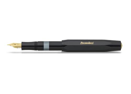 Kaweco ピストンスポーツ クラシック ブラック/ゴールド I プレミアムプラスチック万年筆 インクボトル用 透明インク窓付き ノスタルジックボックス入り I専用ピストンフィラー 13cm I ペン先:BB (エクストラブロード)送料無料