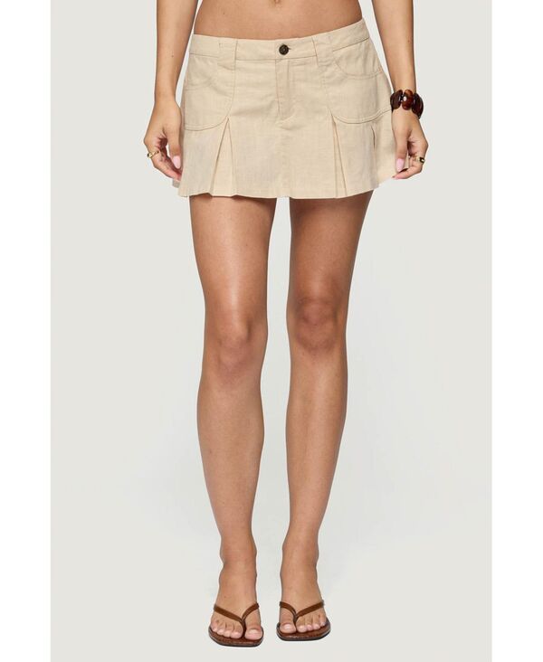 アディクテッド レディース ボトムス スカート プリーツ ミニ リネン Edikted Womens Klay Linen Look Pleated Mini Skort Beige ベージュ