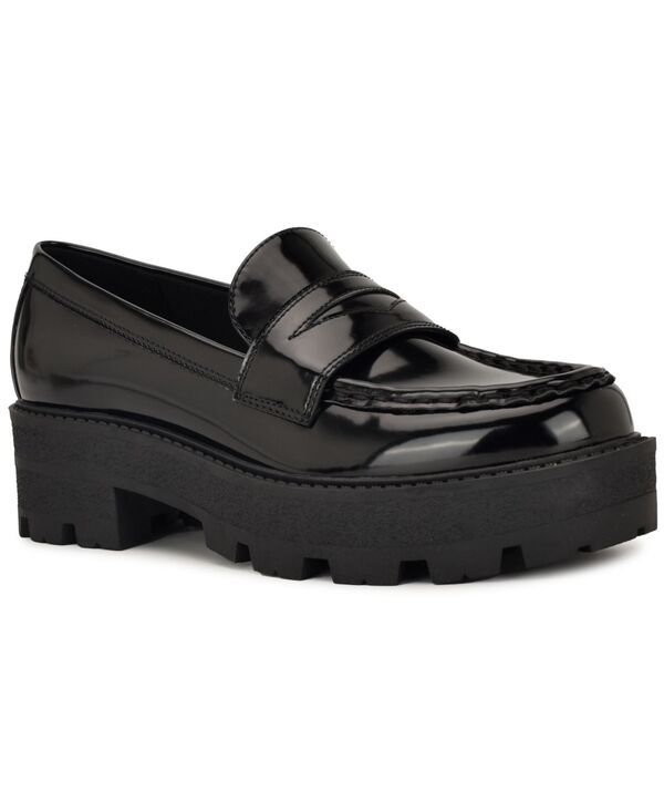 ナインウェスト レディース シューズ パンプス ローファー Nine West Womens Keram Chunky Lug Sole Penny Loafers Black Patent ブラック