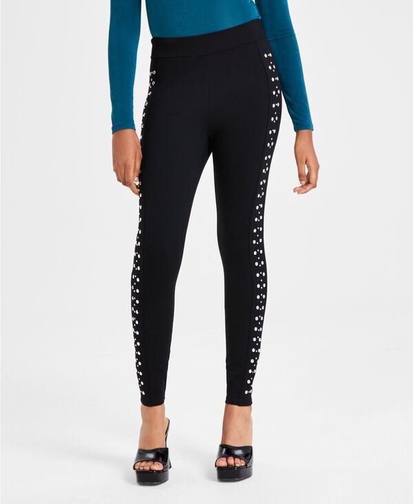 バースリー レディース ボトムス カジュアルパンツ レギンス ニット Bar III Womens ThreeRow Studded PonteacuteKnit Leggings Deep Blac