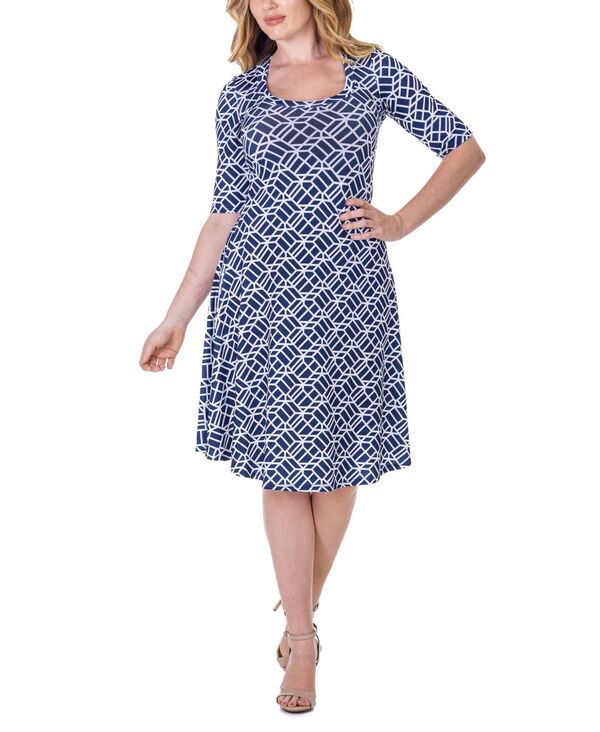 24 セブンコンフォート レディース トップス ワンピース ひざ丈 プリント 24seven Comfort Apparel Print Knee Length Elbow Sleeve Dress
