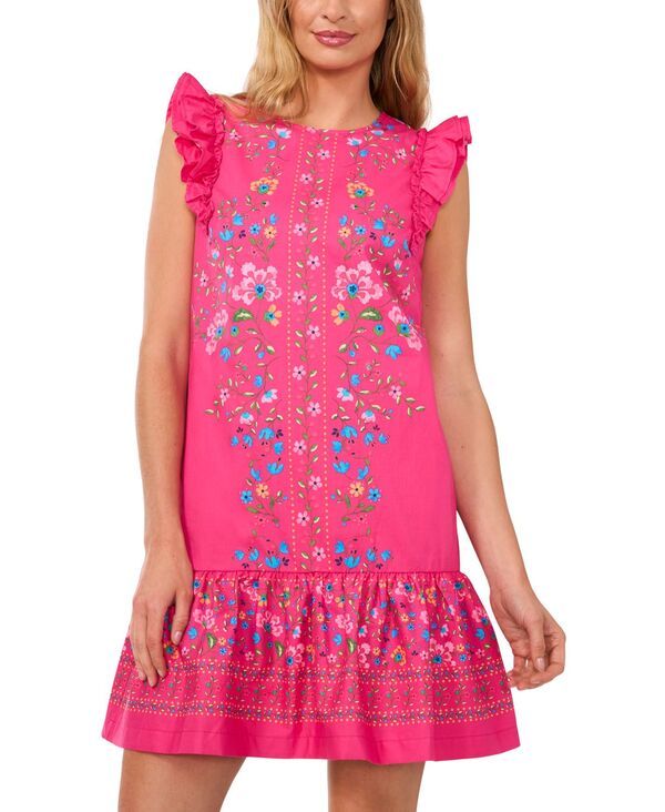 セセ レディース トップス ワンピース フラワー柄 フリル フラワー CeCe Womens Floral RuffleSleeve FlounceHem Dress Beetroot Pink ピン