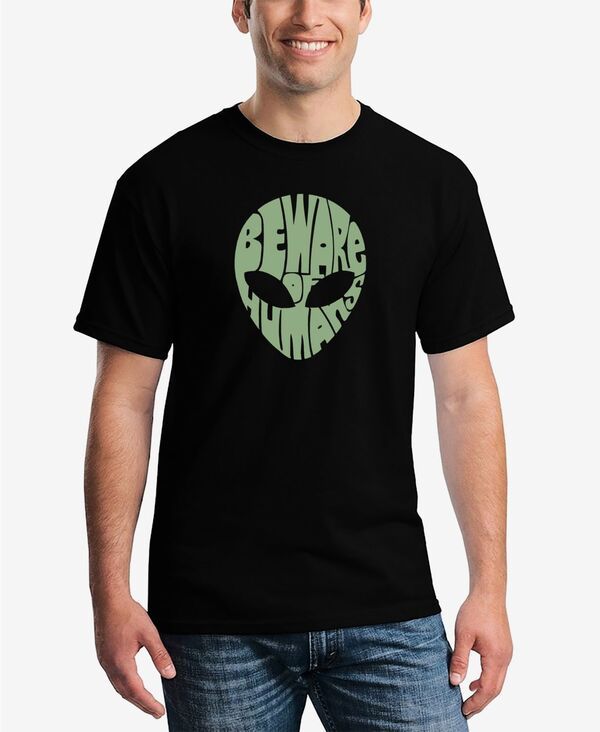 エルエーポップアート メンズ トップス Tシャツ LA Pop Art Mens Beware of Humans Word Art Short Sleeve Tshirt Black ブラック