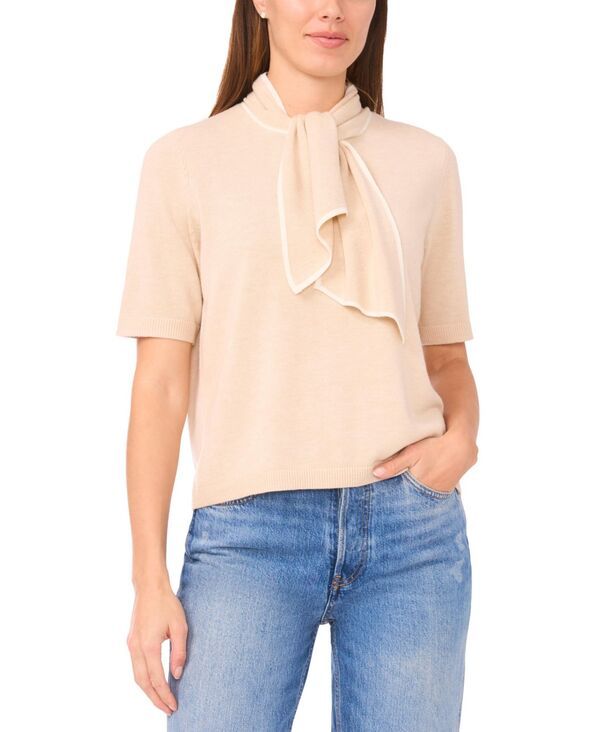 セセ レディース アウター ニット・セーター CeCe Womens Tipped TieNeck PullOn Sweater French Taupe トープ