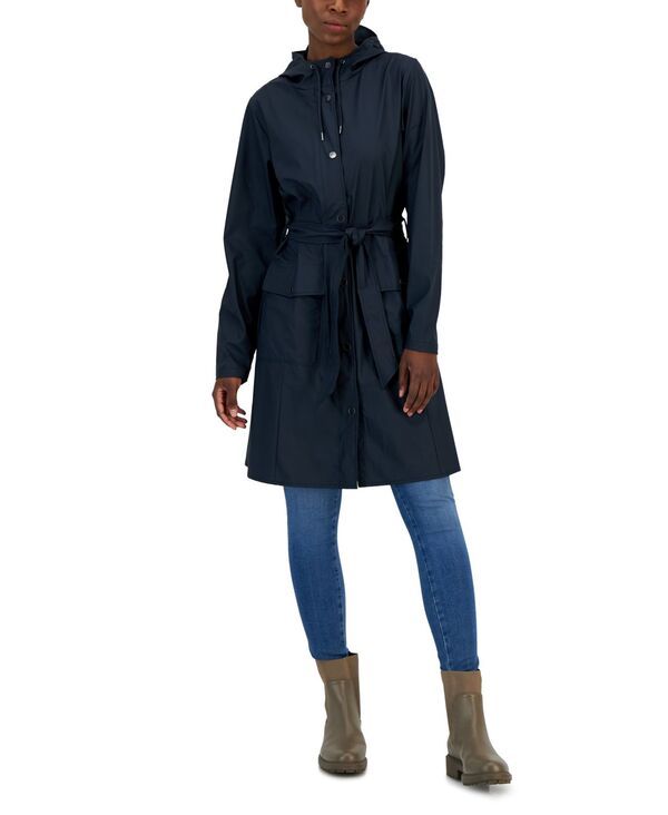 レインズ レディース アウター ジャケット・ブルゾン コート Rains Womens Curve Hooded Belted Waterproof Raincoat Navy ネイビー