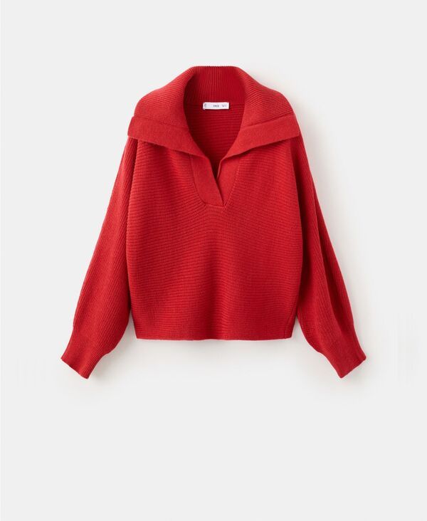 マンゴ レディース アウター ニット・セーター ポロシャツ リブ MANGO Womens PoloNeck Ribbed Sweatered レッド 17,626円