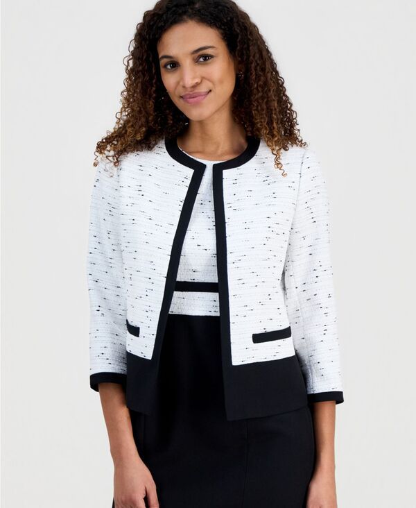 【送料無料】 カスパール レディース ジャケット・ブルゾン アウター Womens Tweed Framed Collarless OpenFront Jacket Regular Petite Li