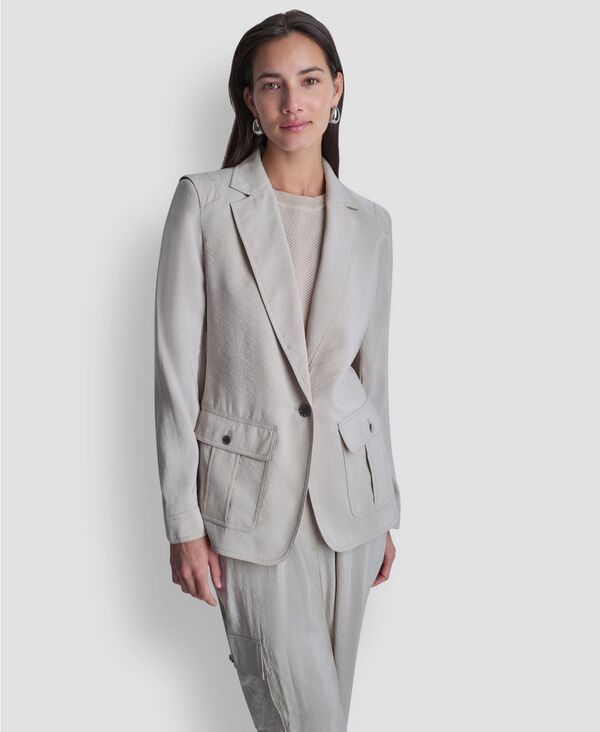 【送料無料】 ダナ キャラン ニューヨーク レディース ジャケット・ブルゾン ブレザー アウター Womens Peak Lapel Collar Sueded Fuji Blazer Pebble